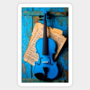 Blue Violin Hanging On Blue Wall Sticker